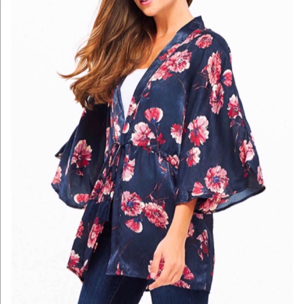 Silk floral blue kimono